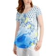 thumbnail image 1 of JM Collection Womens Printed Cold-Shoulder Top Blue Isle Combo M, 1 of 1