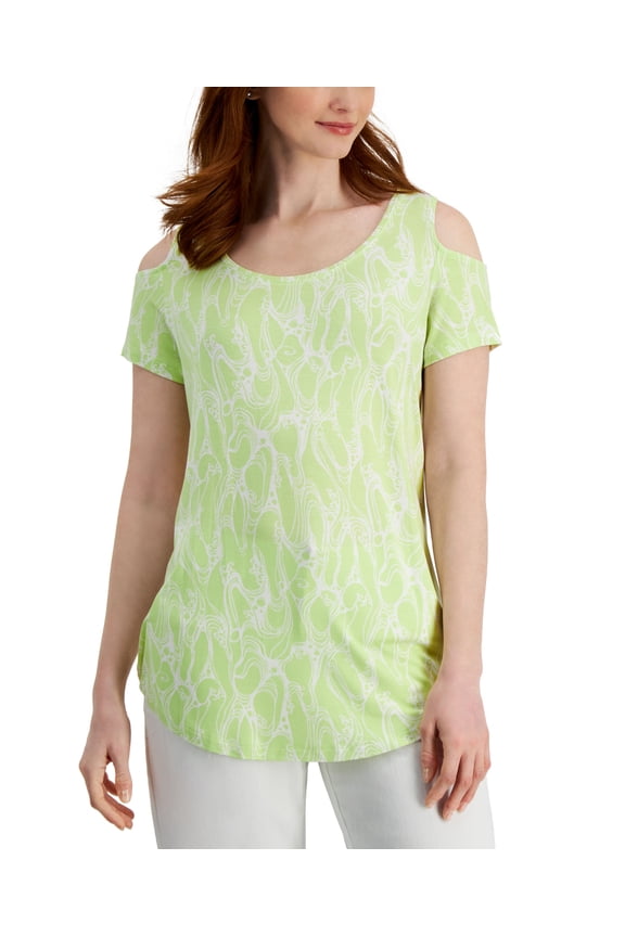 Womens Printed Cold Shoulder Top Lime Sherbert Combo L
