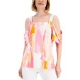 thumbnail image 1 of JM Collection Womens Printed Cold Shoulder Top Pink Gemstone Combo 2XL, 1 of 1