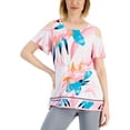 thumbnail image 1 of JM Collection Womens Printed Cold Shoulder Top Pink Gemstone Combo M, 1 of 1