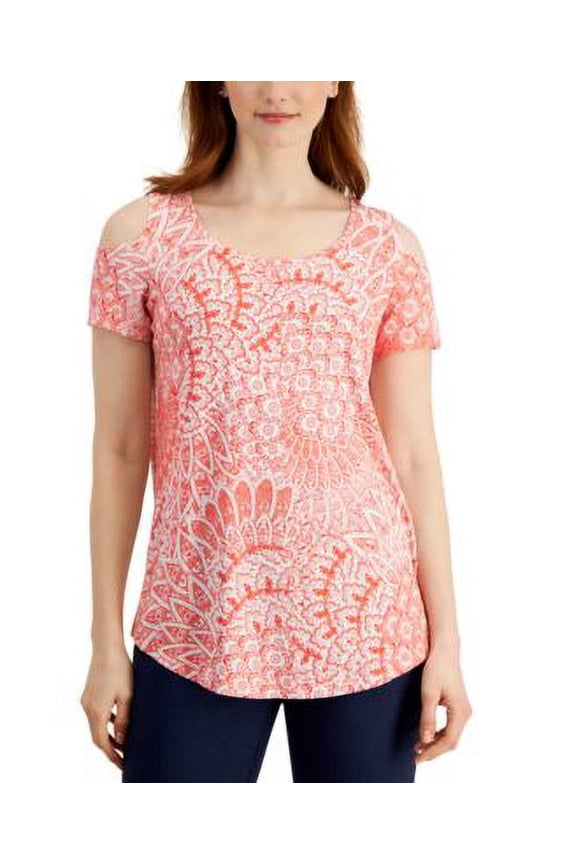 Womens Printed Cold-Shoulder Top Starfish Combo M