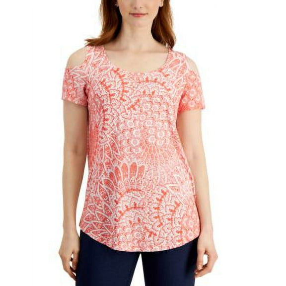JM Collection Womens Printed Cold-Shoulder Top Starfish Combo S