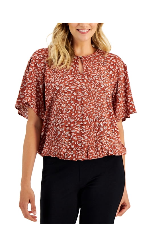 Womens Printed Flutter Top Chateau Bronze Combo M