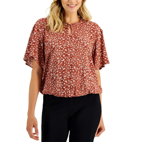 JM Collection Womens Printed Flutter Top Chateau Bronze Combo S