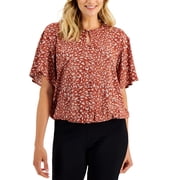 JM Collection Womens Printed Flutter Top Chateau Bronze Combo XL