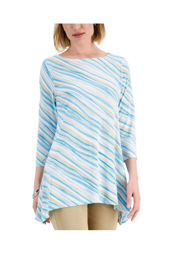 Womens Printed Handkerchief Hem Top Blue Club Combo M