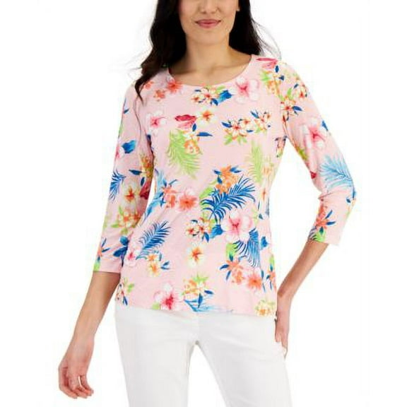 JM Collection Womens Printed Jacquard Top Pink Gemstone Combo 2XL