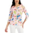 thumbnail image 1 of JM Collection Womens Printed Jacquard Top Pink Gemstone Combo L, 1 of 1