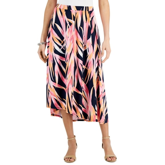JM Collection Womens Printed Midi Skirt Intrepid Blue Combo 2XL