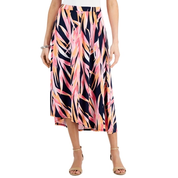 JM Collection Womens Printed Midi Skirt Intrepid Blue Combo L