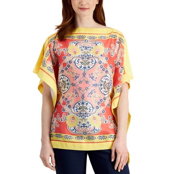 JM Collection Womens Printed Poncho Top Starfish Combo 2XL