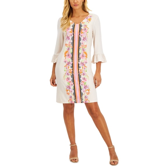 JM Collection Womens Printed Ruffled Sleeve Dress Pink Gemstone Combo XS