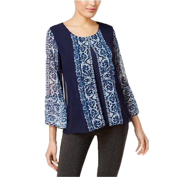 JM Collection Womens Printed Split-Bodice Blouse (Baroque Animal, X-Small)