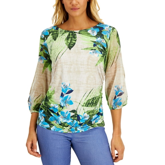 JM Collection Womens Printed Top Pebble Combo L