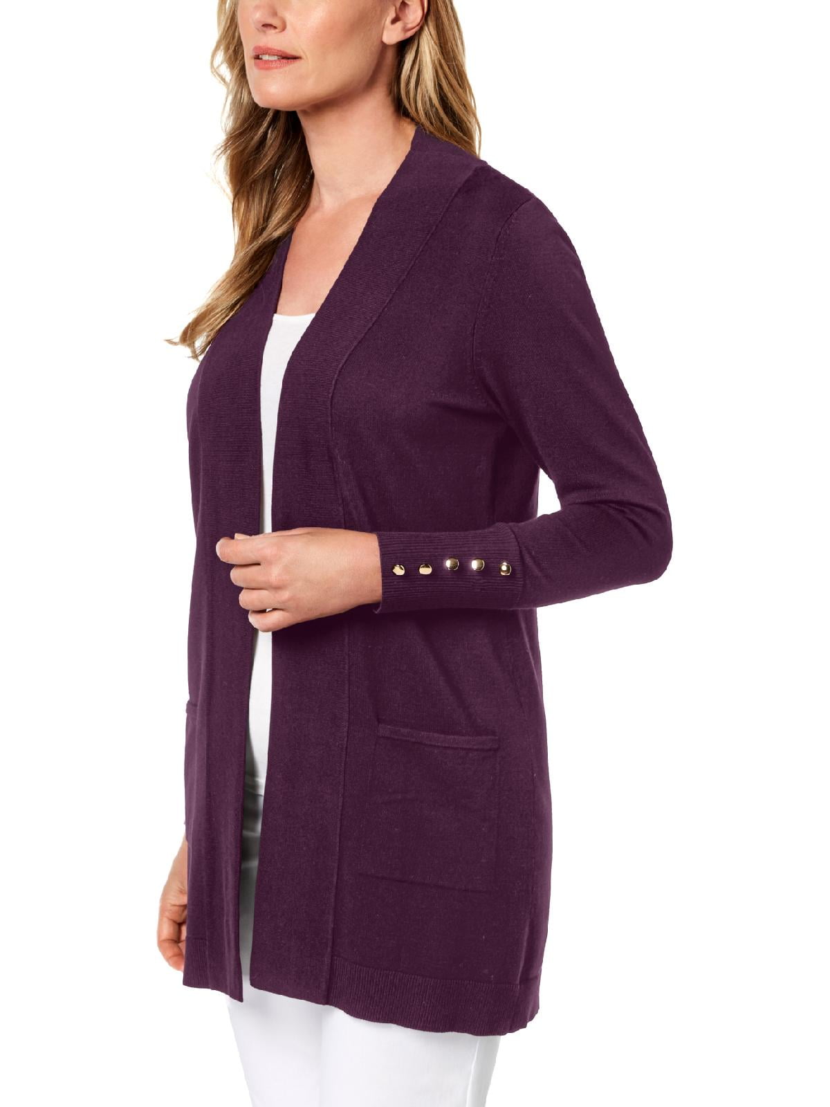 JM Collection Womens Ribbed Trim Open Front Cardigan Sweater