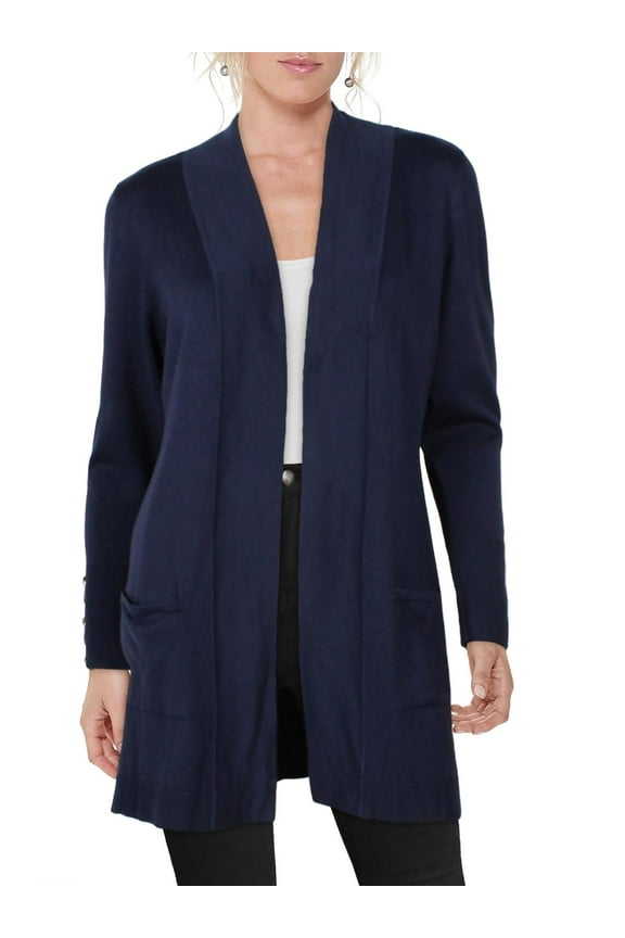 Womens Ribbed Trim Open Front Cardigan Sweater