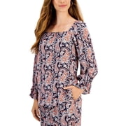 JM Collection Womens Ruffled Cuff Square Neck Top Intrepid Blue Combo XS