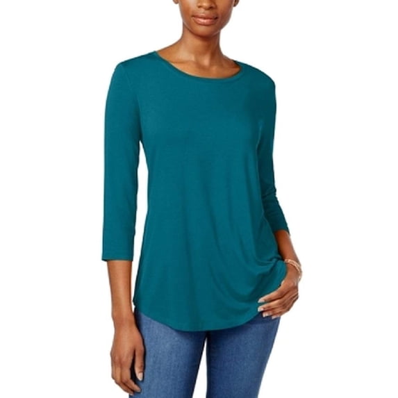 JM Collection Womens Scoop-Neck Top (Teal Light - Small)