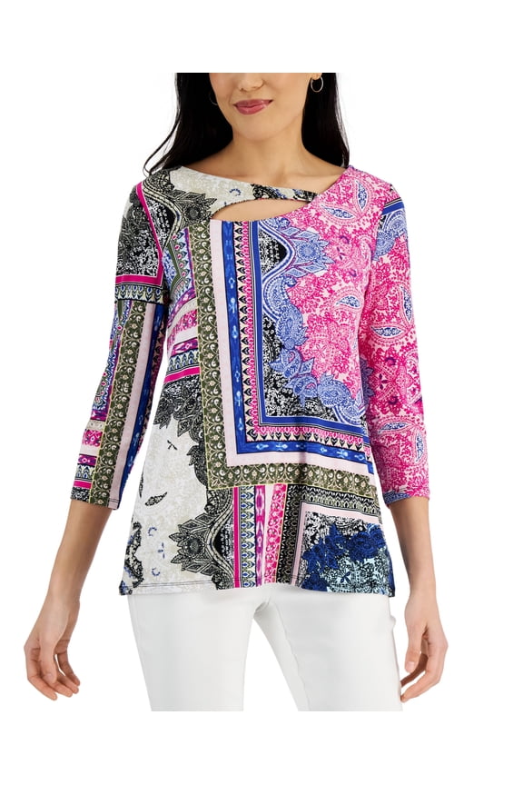 Womens Serafina Patchwork Print Top Deep Black Combo L