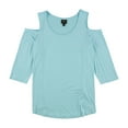 thumbnail image 1 of JM Collection Womens Solid Cold Shoulder Blouse, Blue, 2X, 1 of 2