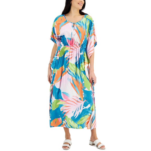 JM Collection Womens Tropical Print Maxi Dress Pink Gemstone L