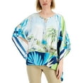 thumbnail image 1 of JM Collection Womens Tropical Print Poncho Seafoam Blue Combo L, 1 of 1