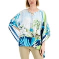 thumbnail image 1 of JM Collection Womens Tropical Print Poncho Seafoam Blue Combo XL, 1 of 1