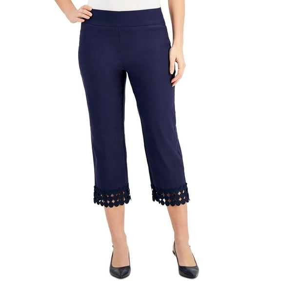 JM Collection Womens Tummy Control Lace-Trim Capri Pants