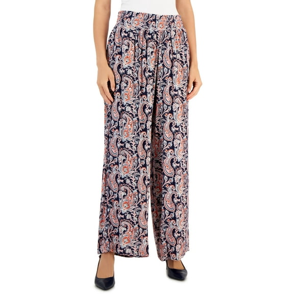 JM Collection Womens Wide Leg Pull On Pants Intrepid Blue Combo M