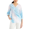 thumbnail image 1 of JM Collection Zebra Print Y Neck Roll Tab Top Ocean Turqoise Combo XL, 1 of 1