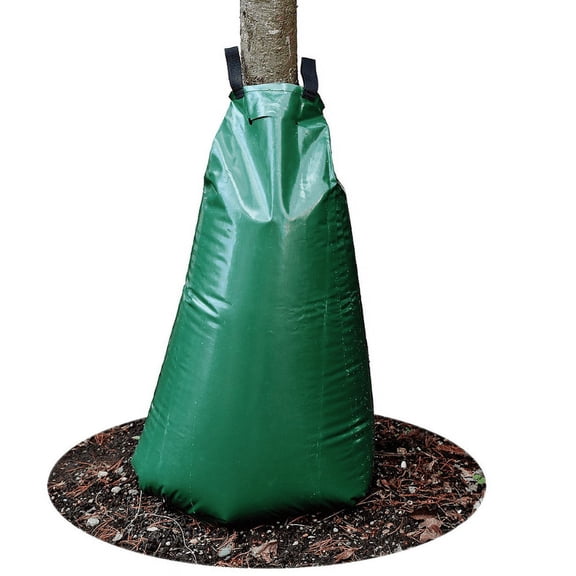 JM Gardens Tree Watering Bag 20 Gallons, Slow Release Drip Irrigation, Green PVC Material