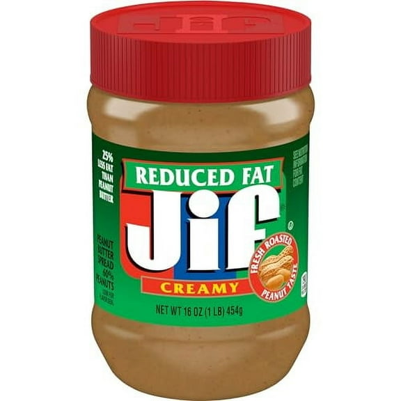 Jif Reduced Fat Creamy Peanut Butter Spread, 16 Ounces (Pack of 12), 60% Peanuts