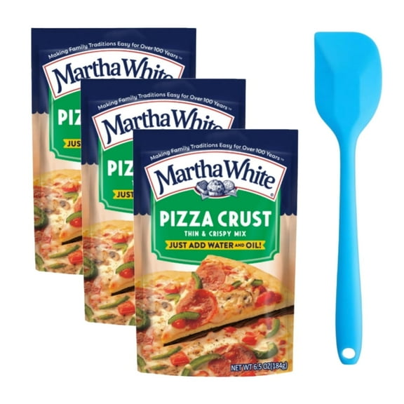 JM Smucker Martha White Pizza Crust, 6.5 oz (3 pack) and 8in Silicone Spatula (Color Varies)