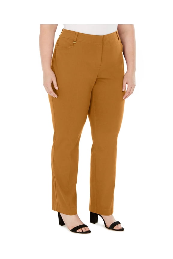 JM Women's Collection Plus & Petite Plus Size Tummy Control Curvy-Fit Pants Brown Size 22W