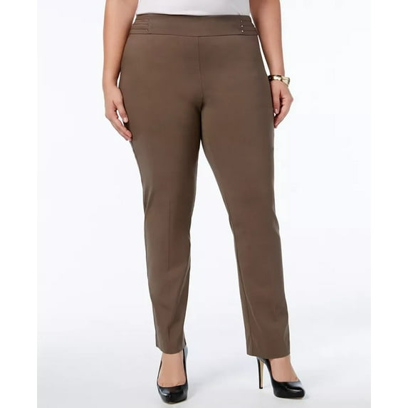 JM Women's Collection Plus & Petite Plus Size Tummy Control Slim-Leg Pants Brown Size Small Petite