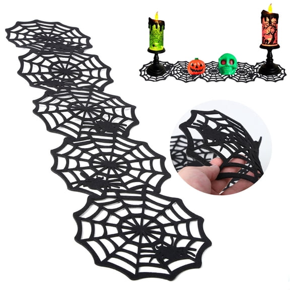 JM01488 Non Woven Fabric Halloween Table Runner, Lightweight Disposable Table Mat Pad, Festive Table Cover for Dining Table Kitchen, Party Supply Decoration for Halloween Holiday Event