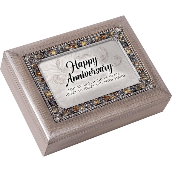 Cottage Garden - Happy Anniversary Brushed Pewter Jewelry Music Box Plays You Light Up My Life
