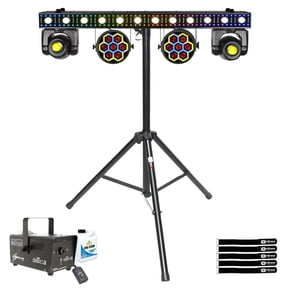 JMAZ Lighting JZ2008 Versa Flex Bar All-In-One Lighting System with JZ2012 Pars, Stand & Fog Machine Package