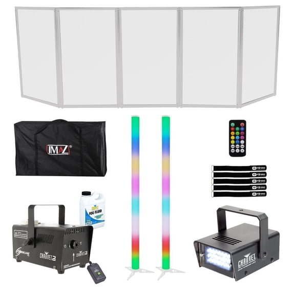 JMAZ Lighting JZ5005 Event Booth Facade (White) 5 Detachable Panels with LED Tubes, Fog Machine & Strobe Light Package