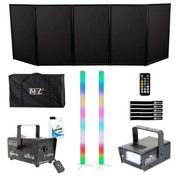 JMAZ Lighting JZ5006 Event Booth Facade (Black) 5 Detachable Panels with LED Tubes, Fog Machine & Strobe Light Package