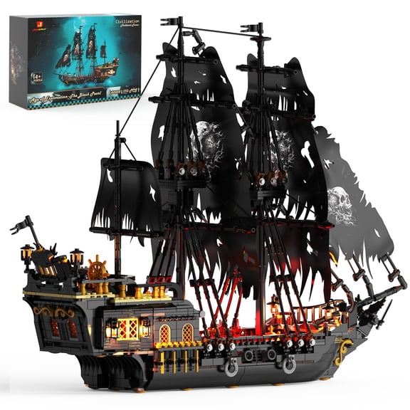 JMBricklayer Black Pearl Pirate Ship Building Block Sets, 1713 Pcs Collectible Display Toys with LED Lights & Printed Sails, Gift for Adults & Teens (14+)