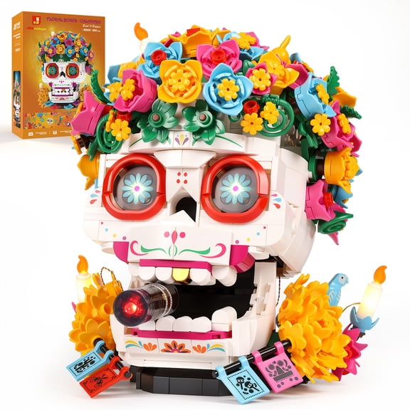 JMBricklayer Calavera Building Block Set with Lights, 986 PCS Skull Display for Adults