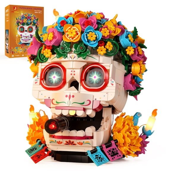 JMBricklayer Calavera Building Block Set with Lights, 986 PCS Skull Display for Adults