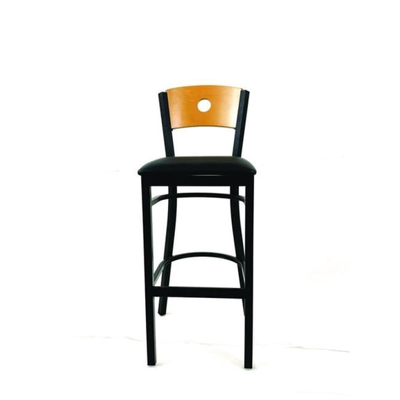 JMC Furniture JMCCRBBVBLKD Circle Series Barstool, Supports Up to 300 lbs, 28.5 in. Seat Height, Black Seat, Natural Back, Black Base