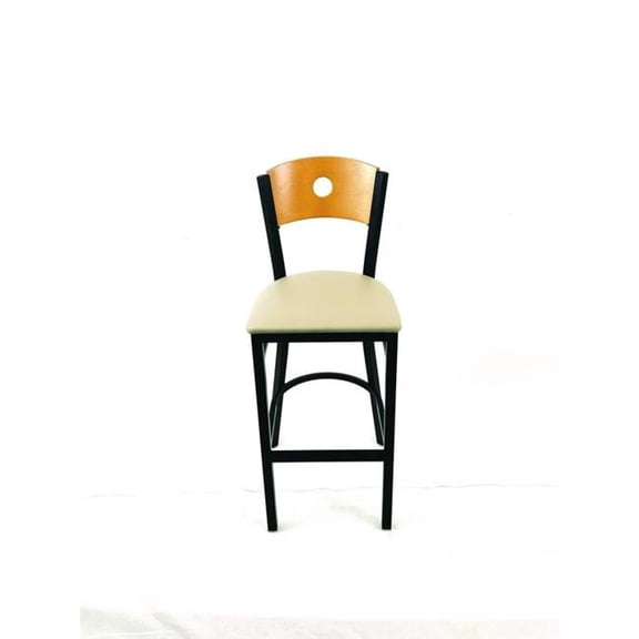 JMC Furniture JMCCRBBVTAUD Circle Series Barstool, Supports Up to 300 lbs, 28.5 in. Seat Height, Taupe Seat, Natural Back, Black Base