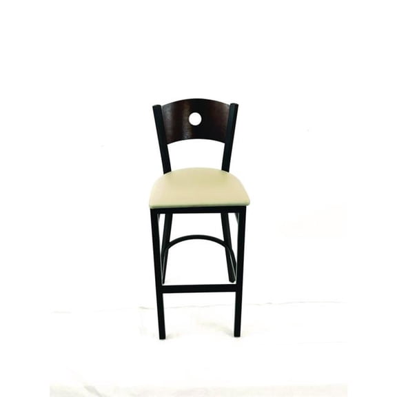 JMC Furniture JMCCRBBVTAUC Circle Series Barstool, Supports Up to 300 lbs, 28.5 in. Seat Height, Taupe Seat, Dark Walnut Back, Black Base