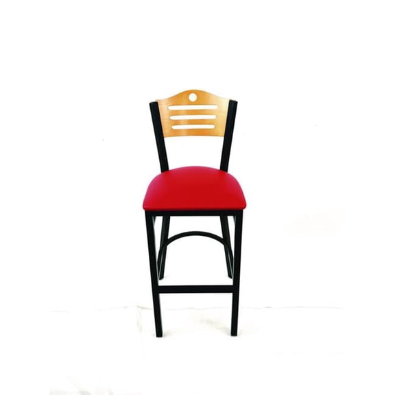 JMC Furniture JMCEBBVREDD Eagle Series Barstool, Supports Up to 300 lbs, 28.5 in. Seat Height, Red Seat, Natural Back, Black Base