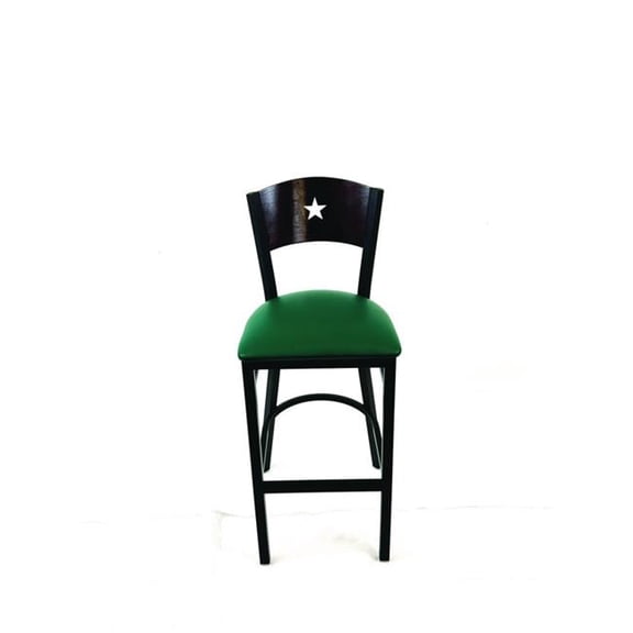 JMC Furniture JMCLBBVGRNB Liberty Series Barstool, Supports Up to 300 lbs, 28.5 in. Seat Height, Green Seat, Dark Mahogany Back, Black Base