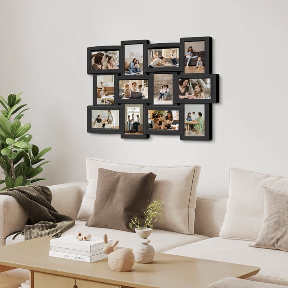 JMD Classic Wall Hanging Picture Frame Collage Gallery Display 12 Opening 6" x 4" Photo Black