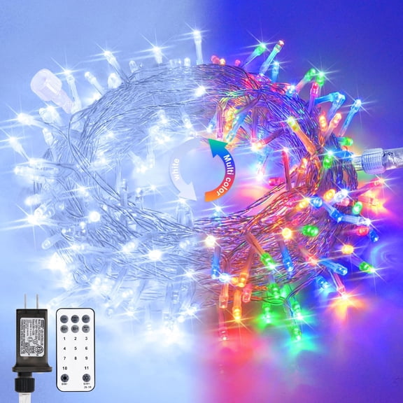JMEXSUSS 100 LED Cool White & Multicolor Christmas Lights Indoor, 11 Modes Color Changing String Lights Plug in with Remote, 33ft Christmas String Lights Outdoor Waterproof for Xmas Tree Indoor Decor